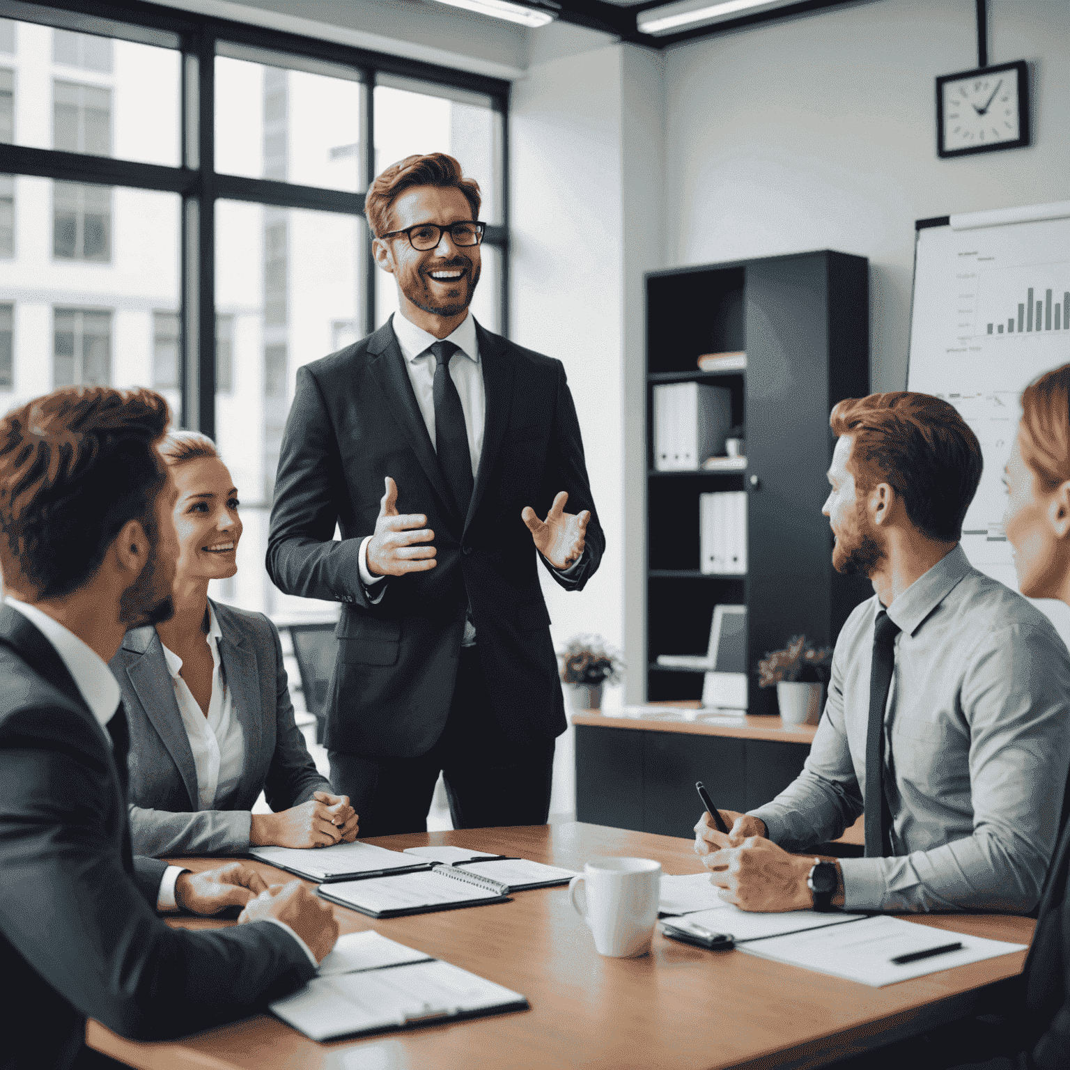 A business leader giving a motivational speech to their team